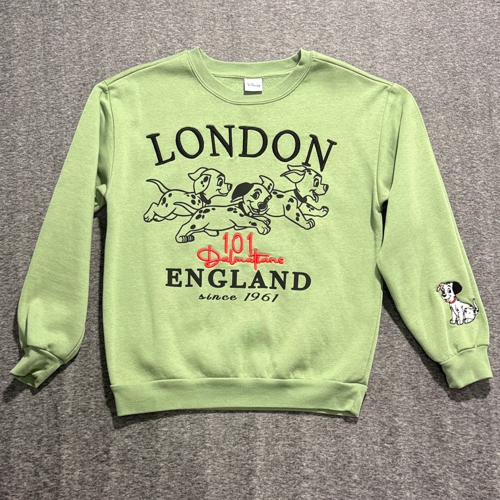 Disney‎ 101 Dalmatians London England Green Soft Sweatshirt Womens Size L